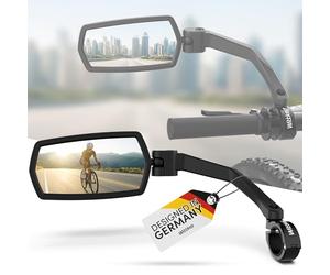 Wittkop Espejo para bicicleta | Gran campo de visión HD | Giratorio y retráctil 360° | Montaje superior e inferior | Resistente y duradero | Espejo convexo para bicicleta, e-bike | Izquierdo