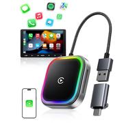 WityEye Adaptador CarPlay e Android Auto Inalámbrico, Bluetooth V5.3 Conexión Estable, 5.8GHz WiFi Rápido, con Luz Ambiental RGB, USB A/C para Apple iPhone iOS 10+, Smartphone Android 11+