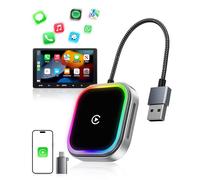 WityEye CarPlay y Android Auto Wireless Adaptador 2 en 1 con luz ambiental RGB, 5.8 GHz WiFi rápido V5.3 Bluetooth conexión estable USB C/A para Apple iPhone iOS 10+, Smartphone Android 11+