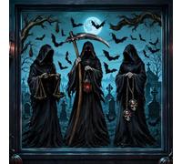 WIURGOHA 3 hojas de calcomanías grandes para ventana de Halloween | Incluye 3 hojas grandes de siluetas realistas de la Parca y murciélagos para ventanas aterradoras en casa, escuela