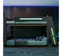 Wiuzo Litera de madera para videojuegos de 140 x 200 cm, con escritorio, dos estantes, puerto USB e iluminación LED, color negro y verde