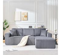 Wiuzo Sofá de pana comprimido en forma de L para 2 personas + chaise longue esquina, sofá modular esquinero con acolchado suave de espuma de alta densidad (gris + chaise longue derecho)