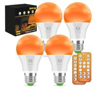 Wivety Bombilla LED para Dormir con Mando a Distancia, E27 Ámbar 1600K Bloqueo de Luz Azul A60 9W para Terapia del Sueño, Guardería, Dormitorio (4 Paquetes)