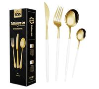 Wivico Juego de Cubiertos Dorados Acero Inoxidable 24 Piezas,Cuberteria Dorada Cuberterias Completas 6 Personas Cubiertos con Cuchillo,Tenedor,Cuchara,Pulido Espejo,Apto para Lavavajillas