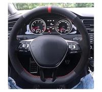 Wivplex Funda for Volante de Coche, for VW, Golf, 7, Mk7, POLO, Jetta, Passat, B8, Trenza Ante Cuero Negro Antideslizante Cubierta del volante del coche(BLACK Light Blue Thread)