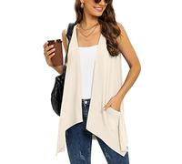 Wiwclo Cárdigan sin mangas de moda para mujer, chaleco ligero con bolsillos, casual, suave, de punto abierto, dobladillo alto y bajo, C06-light_apricot-Sleeveless, L