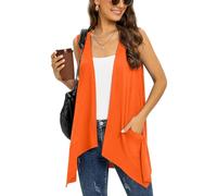 Wiwclo Cárdigans modernos sin mangas para mujer Chaleco ligero con bolsillos Tejido suave de punto abierto de frente Cardigan con dobladillo alto y bajo, M