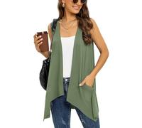 Wiwclo Trendy Sleeveless Cardigans for Women Lightweight Vest with Pocket Casual Soft Knit Open Front Cardigan High Low Hem, C15-olive_verde-sleeveless, S