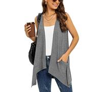 Wiwclo Trendy Sleeveless Cardigans for Women Lightweight Vest with Pocket Casual Soft Knit Open Front Cardigan High Low Hem, A03-dark_grey-sleeveless, 3XL