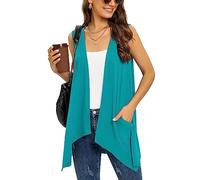 Wiwclo Trendy Sleeveless Cardigans for Women Lightweight Vest with Pocket Casual Soft Knit Open Front Cardigan High Low Hem, C13-teal-sleeveless, M