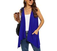 Wiwclo Trendy Sleeveless Cardigans for Women Lightweight Vest with Pocket Casual Soft Knit Open Front Cardigan High Low Hem, C11-royal blue-sleeveless, XL