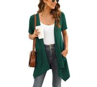 Wiwclo Veryoung Cárdigan de manga corta para mujer, estilo informal, con parte delantera abierta, ligera, con bolsillo y cuello alto, A05-dark green-short Sleeve, XXXL