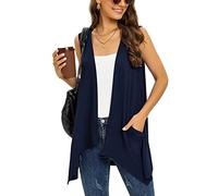 Wiwclo Veryoung Trendy Sleeveless Cardigans for Women Lightweight Vest with Pocket Casual Soft Knit Open Front Cardigan High Low Hem, A04-navy_blue-sleeveless, S