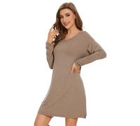 WiWi Camisones de viscosa de bambú para mujer, camisa de dormir de manga larga, ropa de dormir suave, camisones para mujer, pijamas S-XXL, A-camello, M