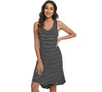 WiWi Camisones Refrescantes para Mujer de Viscosa de Bambú sin Mangas Camisas de Dormir Súper Suaves Vestido de Noche Tipo Camiseta Ropa de Dormir Talla Grande S-4X, Rayas blancas A-negras., S