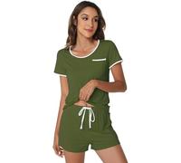 WiWi Conjunto de pijama de bambú suave para mujer, ropa de dormir de manga corta con pantalones cortos, conjuntos de pijama de talla grande S-4X, Verde (d-army green), M