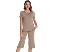 WiWi Pijamas para mujer, pantalones capri, de punto suave, conjuntos de pijama de verano, ropa de dormir cómodo, conjunto de viscosa de bambú, S-XXL, A-camello, M