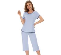 WiWi Pijamas para mujer, pantalones capri, de punto suave, conjuntos de pijama de verano, ropa de dormir cómodo, conjunto de viscosa de bambú, S-XXL, A-Azul Claro, XXL