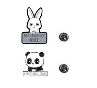 Wixine 2 broches esmaltados con texto en inglés "I Can't Adult Today" con diseño de panda de dibujos animados y yo? Sarcastic? Never Rabbit Pin esmaltado divertido con insignia de animales, accesorios