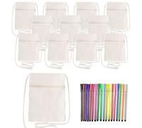 WIYETY 12 bolsas de tela para pintar DIY pequeñas bolsas de hombro para pintar con 18 lápices de colores, 17 x 13 cm para niños, bolsas de tela para pintar para escuela, fiesta, regalo, beige, beige,