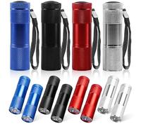 WIYETY 12 mini linternas LED de aluminio para niños con 9 LED, linterna infantil con cordón, para niños, camping, senderismo, exterior, urgente, 4 colores (sin batería)