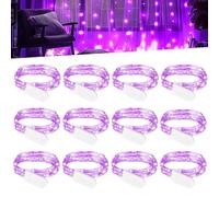 WIYETY 12 unidades de luces LED con pilas, 2 m, 20 LED, con batería, pequeña cadena de luces guirnaldas para interiores, para Navidad, dormitorio, fiesta, boda, decoración DIY - lila