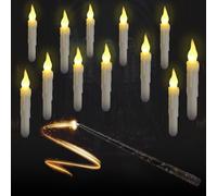 WIYETY 12 velas LED flotantes: vela cónica colgante sin llama con varita mágica mando a distancia, velas LED de luz cálida para Halloween, Navidad, familia, boda, fiesta, decoración
