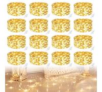 WIYETY 16 luces de luz LED de 2 m, 20 LED, con pilas, blanco cálido, cadena de luz de alambre de plata, mini luces de hadas para Navidad, bodas, fiestas, decoración interior, blanco cálido