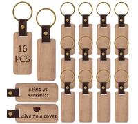WIYETY 16 Piezas Llavero de Madera, Colgante Rectangular Personalizado para Grabar, Pintar y Diseño Creativo de Bricolaje
