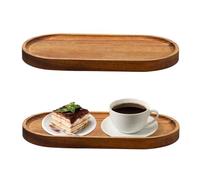 WIYETY 2 bandejas de madera de acacia: bandeja decorativa con borde elevado, bandeja de servir de madera, ovalada, tabla de madera para cocina, ideal para postres, pasteles, aperitivos, pan, carne,