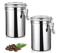 WIYETY 2 botes de café herméticos con tapa, 1110 ml, de acero inoxidable, recipiente para granos de café, recipiente para granos de café, recipiente de almacenamiento hermético, para nueces, cacao
