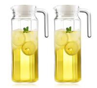 WIYETY 2 jarras de agua transparente con tapa: 1,1 litros jarra de zumo transparente con tapa, botella de agua acrílica, jarra de té helado de plástico con asa, jarra de bebidas, para vino, café, agua