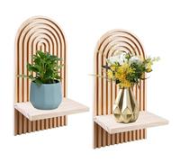 WIYETY 2 juegos de soportes de pared de madera boho, decoración de pared de madera bohemia, estantería flotante pequeña, estantería flotante de madera, estantes de pared de arco iris, decoración para
