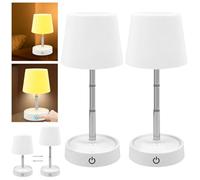 WIYETY 2 lámparas de mesa LED: Touch LED batería lámpara de mesa regulable en altura regulable, lámpara de mesa LED para mesita de noche, escritorio, dormitorio, salón, IP54, recargable por USB, color