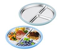 WIYETY 2 platos infantiles de acero inoxidable: platos para bebé con ventosa, 23 cm, platos divididos para niños, no resbaladizos, irrompibles para adultos, mesa de almuerzo bariátrica, bandeja de