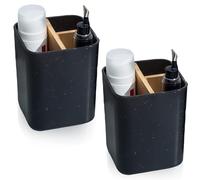 WIYETY 2 soportes de plástico para cepillos de dientes: soporte para cepillo de dientes, 2 compartimentos para cepillos de dientes + 1 recipiente de almacenamiento, organizador de cepillos de dientes