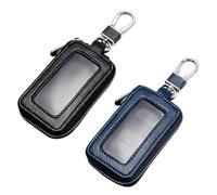 WIYETY 2 unidades llavero de coche de cuero vintage con cremallera y mosquetón, funda protectora para llavero, funda universal portátil para llaves (negro, azul real), Black Royal Blue, 9 x 5.5 x 2 cm