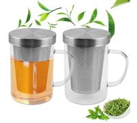 WIYETY 2 Vasos de Té con Tapa y Colador de Cristal, 500 ml, Resistente al Calor con Mango, Para Preparar Té y Té Perfumado