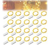 WIYETY 20 unidades de luces LED: 2 m mini cadenas de luces alimentadas con pilas, resistente al agua, cobre, para fiestas, Navidad, Halloween, bodas, Navidad, decoración (blanco cálido)