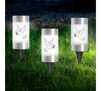WIYETY 3 luces solares para tumbas: luz solar LED para tumbas con estaca y 3 pegatinas para palomas, vela impermeable para cementerio al aire libre IP55, vela de tumba, velas solares para exteriores
