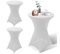 WIYETY 3 piezas blanco mesa alta fundas mesas altas: 60 x 110 cm mantel elástico para decoración de bodas, mantel elástico para barra de bar, mantel elástico con bolsillos para los pies, para bodas,