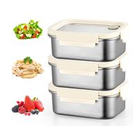 WIYETY 3 recipientes herméticos de acero inoxidable 304: 800 ml, herméticos, fiambreras de acero inoxidable, recipientes para alimentos, fiambreras con tapa hermética, para cocina, oficina, viaje