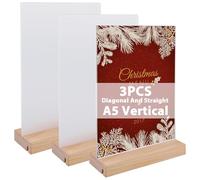 WIYETY 3 unidades de expositores de mesa A5, acrílico, soporte para carteles, soporte para carteles, soporte con base de madera, expositor publicitario de doble cara para menú, folleto, menú