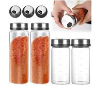 WIYETY 4 tarros de especias con tapa giratoria, tarros de vidrio de borosilicato, con 3 tipos de agujeros para especias, 2 tarros de especias de 300 ml + 2 tarros de especias de 500 ml, para cocina,