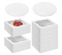 WIYETY 5 cajas para tartas con tabla para tartas: caja de transporte para tartas con ventana, caja blanca para tartas, caja de transporte para tartas, caja de transporte cuadrada, caja para tartas,