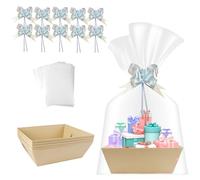 WIYETY 5 Piezas Cesta de Regalo Cestas para Regalos Vacías con 5 Piezas Embalaje Transparente y 10 Piezas Cinta de Lazo de Flores Dibujada a Mano Cesta de Regalo Vacía para Cumpleaños Navidad