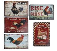 WIYETY 5 placas de metal retro de gallinas, accesorios: 20 x 30 cm, para decoración de granjas, estilo rústico, accesorios de pollo, decoración vintage para cuadros familiares