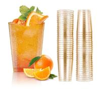 WIYETY 50 vasos de plástico de 300 ml, con purpurina dorada, reutilizables, para bodas, cumpleaños, cócteles, postres