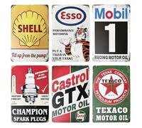 WIYETY 6 placas de metal retro para garajes: 20 x 30 cm, cartel de metal para motocicleta, cartel de hierro, cartel de metal para aceite de motor, decoración vintage de taller, gasolina, para taller