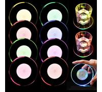 WIYETY 8 posavasos LED multicolores: posavasos redondos impermeables de acrílico con botón de encendido/apagado, posavasos luminosos para vasos, botellas, fiestas, bodas, bares, Navidad